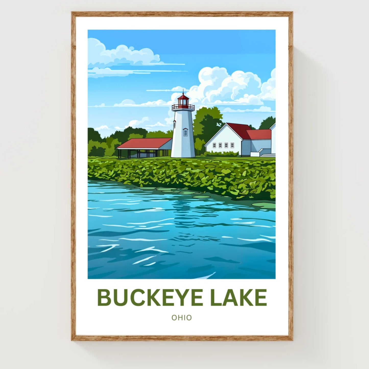 Buckeye Lake Travel Poster -  Lakefront Lighthouse