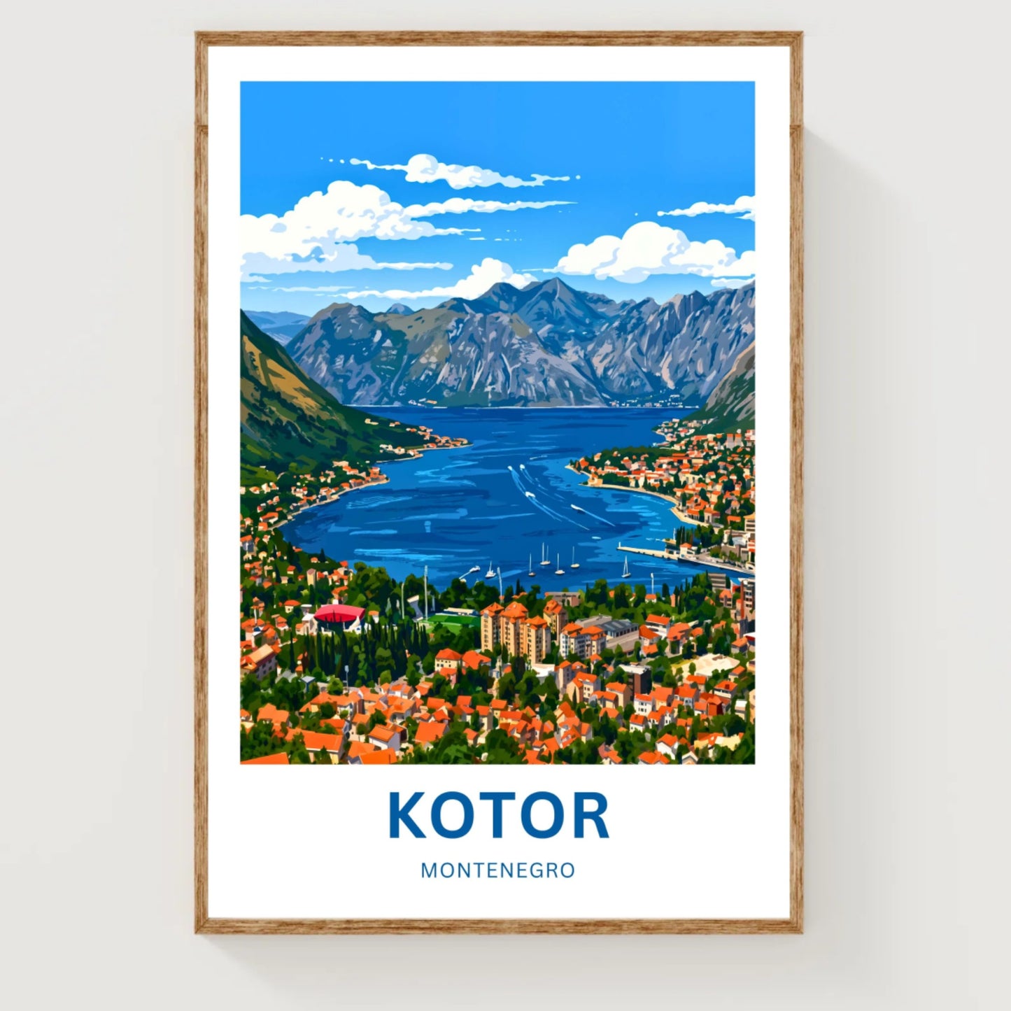 Kotor Travel Poster -   Montenegro Aerial Town View