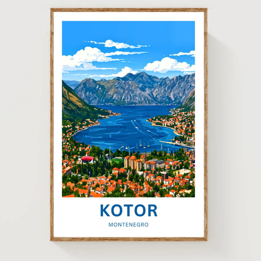 Kotor Travel Poster -   Montenegro Aerial Town View
