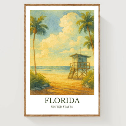 Florida, Watercolor design poster, United States Print, Florida Wall Art