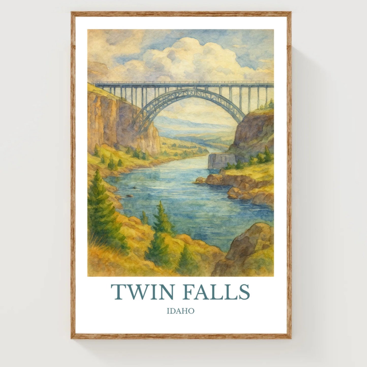 Twin Falls, Watercolor design poster, Idaho Print, Twin Falls Wall Art
