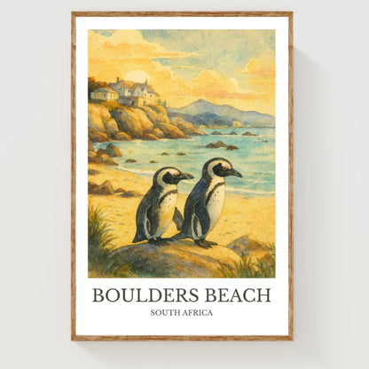 Boulder Beach, Watercolor design poster, South Africa Print, Boulder Beach Wall Art