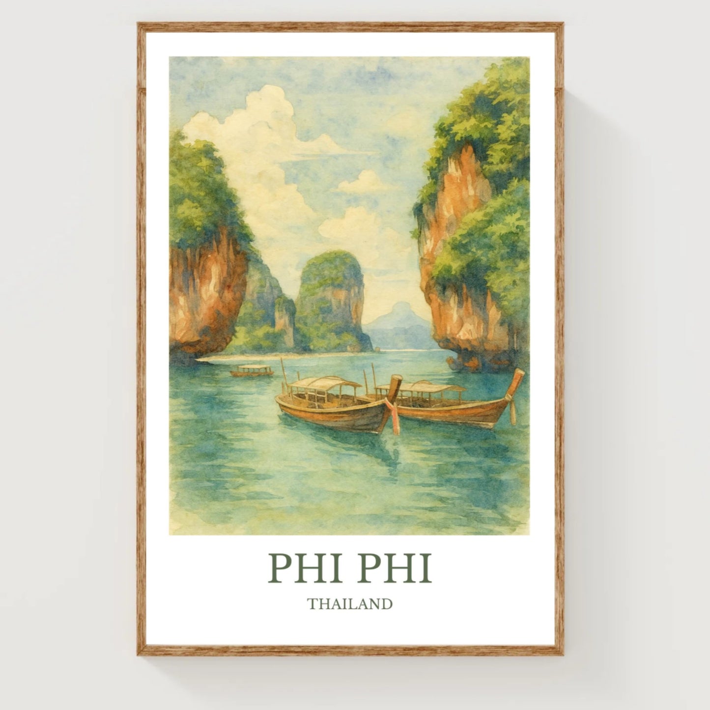 Phi Phi, Watercolor design poster, Thailand Print, Phi Phi Wall Art