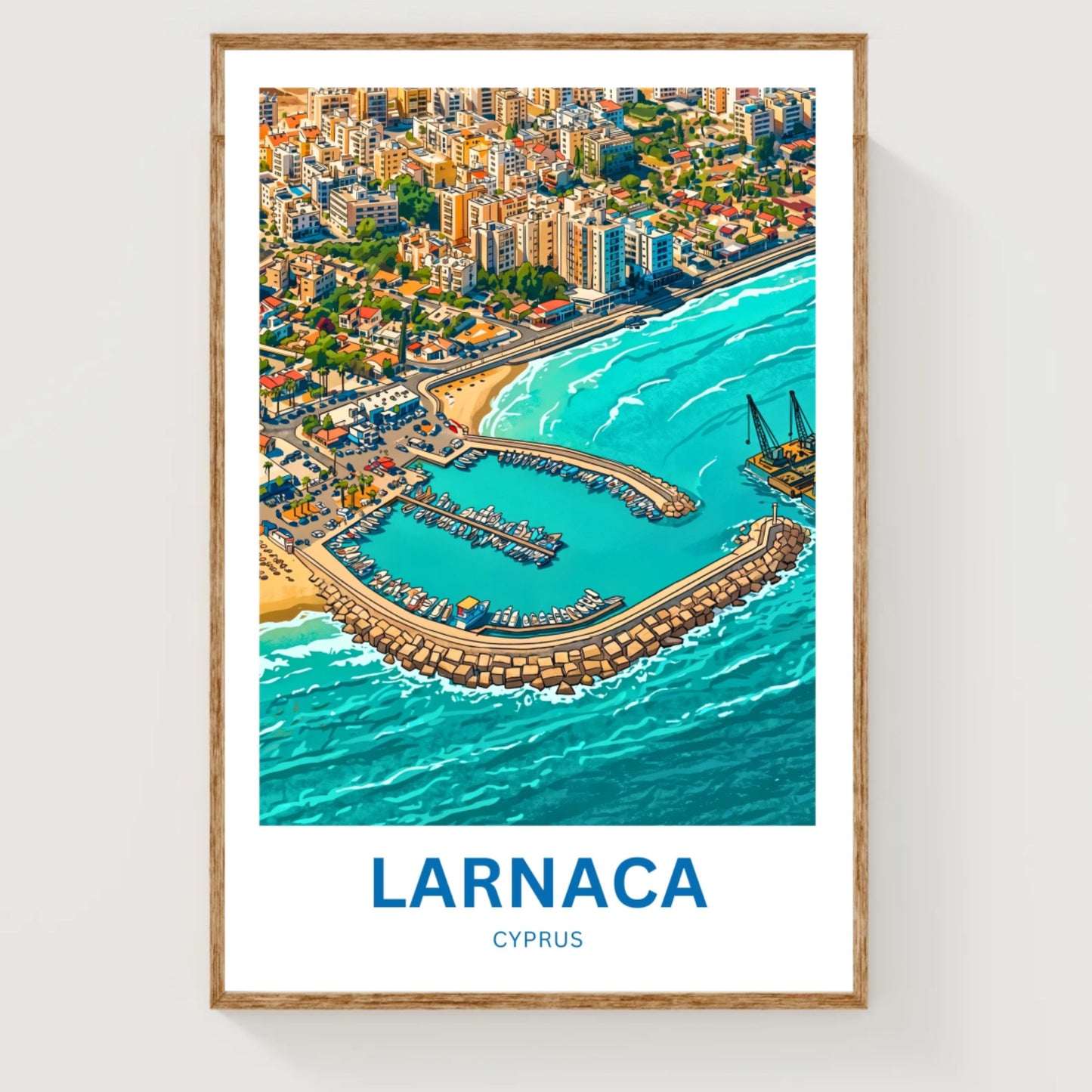 Larnaca Travel Poster - Island Seaside Aerial View