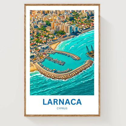 Larnaca Travel Poster - Island Seaside Aerial View