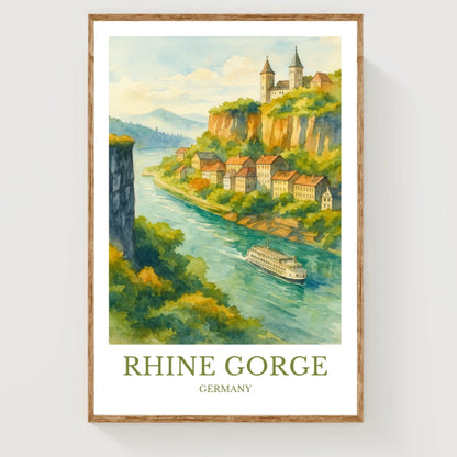 Rhine Gorge, Watercolor design poster, Germany Print, Rhine Gorge Wall Art