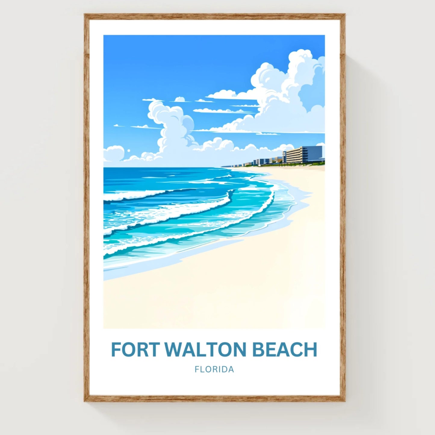 Fort Walton Beach Travel Poster - Sandy Shores, Happy Hearts