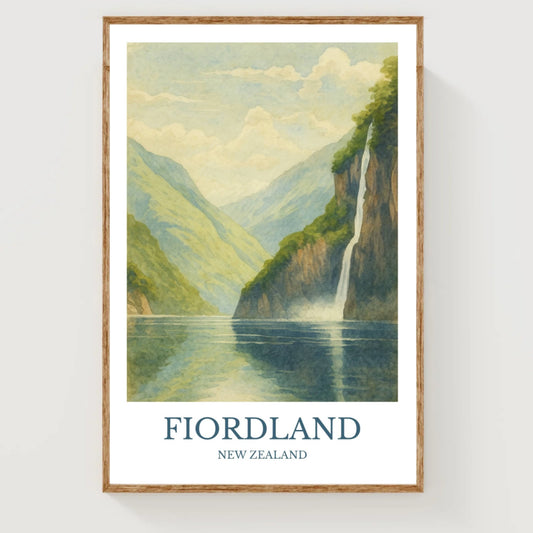 Fiordland, Watercolor design poster, New Zealand Print, Fiordland Wall Art