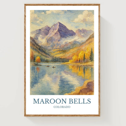 Maroon Bells, Watercolor design poster, Colorado Print, Maroon Bells Wall Art
