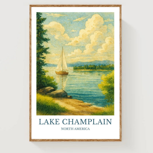 Lake Champlain, Watercolor design poster, North America Print, Lake Champlain Wall Art