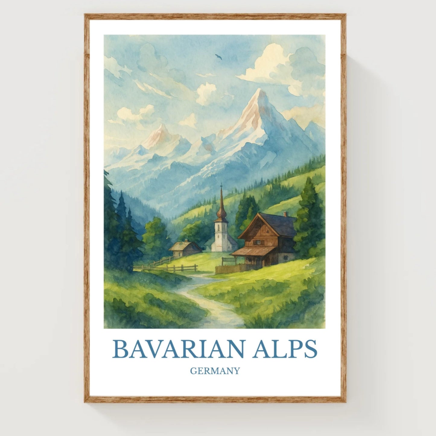Bavarian Alps, Watercolor design poster, Germany Print, Bavarian Alps Wall Art