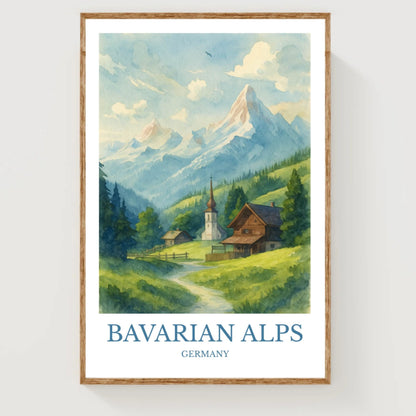 Bavarian Alps, Watercolor design poster, Germany Print, Bavarian Alps Wall Art