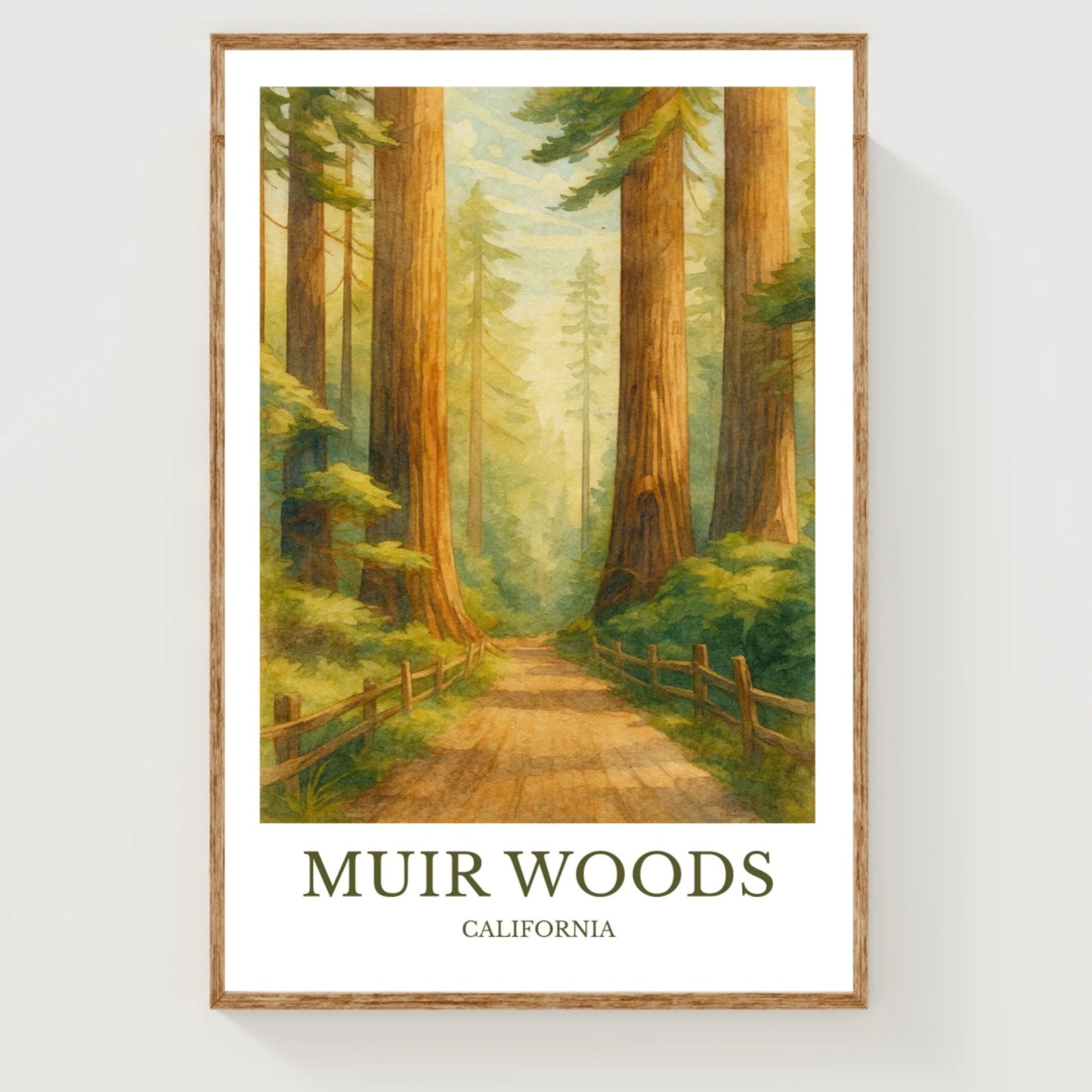 Muir Woods, Watercolor design poster, California Print, Muir Woods Wall Art