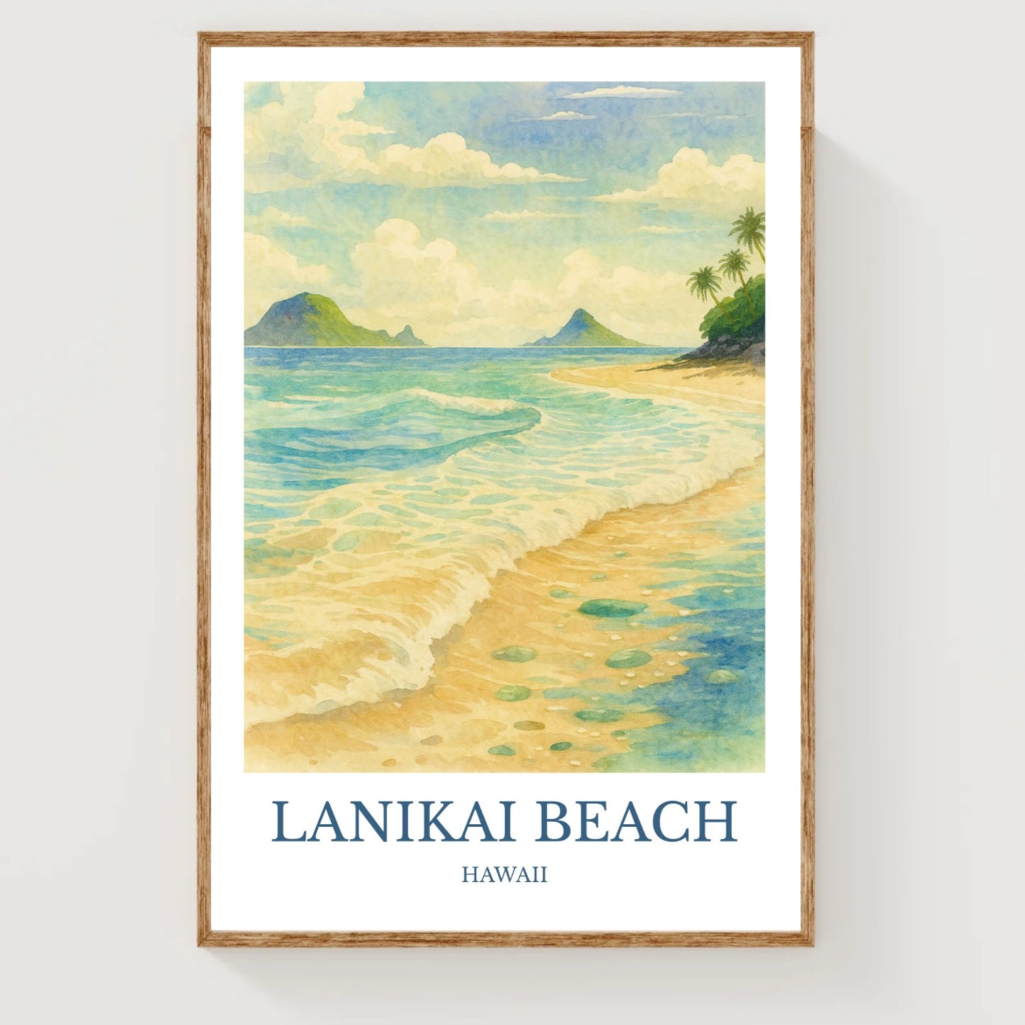 Lanikai Beach, Watercolor design poster, Hawaii Print, Lanikai Beach Wall Art