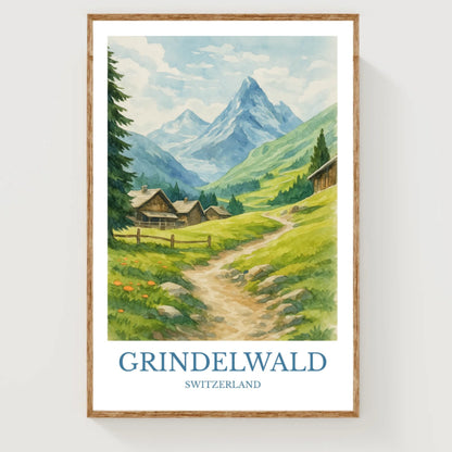 Grindelwald, Watercolor design poster, Switzerland Print, Grindelwald Wall Art