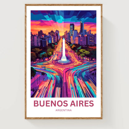 Buenos Aires Travel Poster -  City Light Streets View