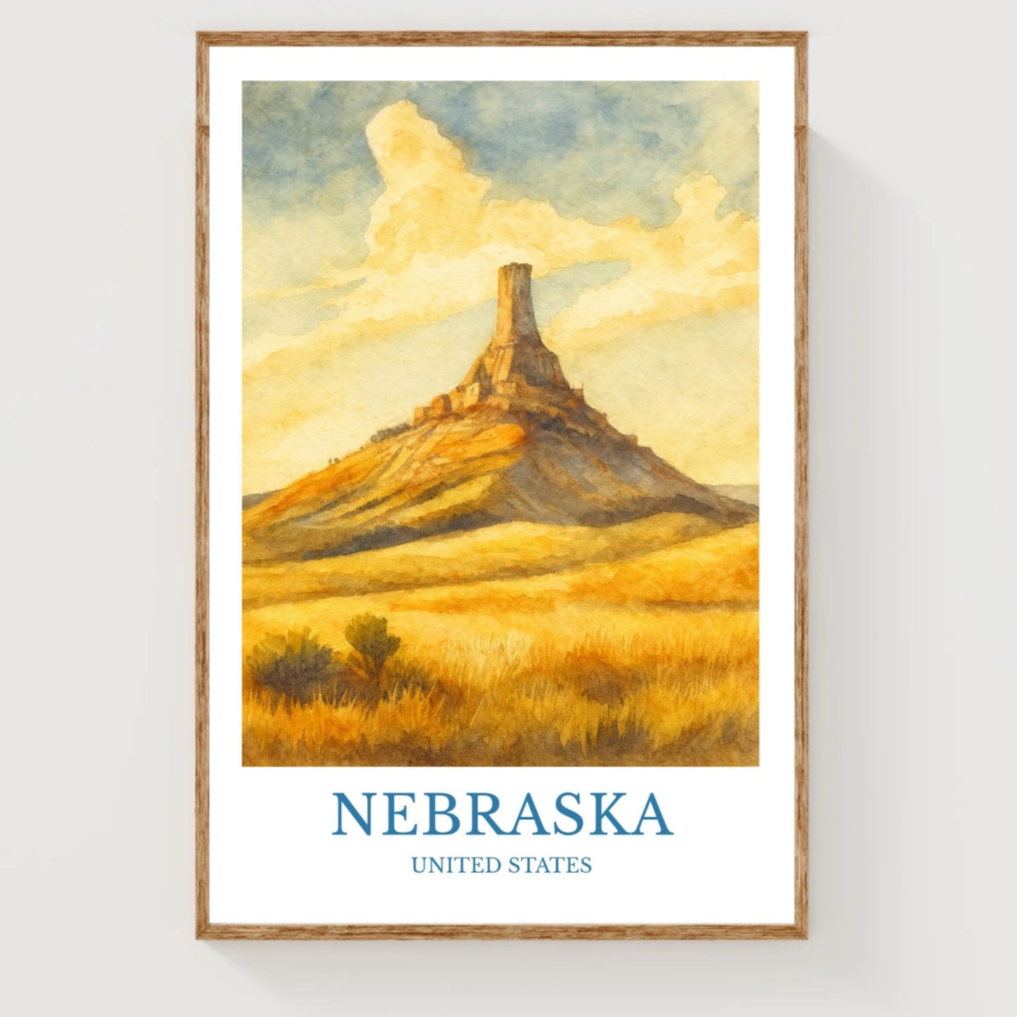 Nebraska, Watercolor design poster, United States Print, Nebraska Wall Art