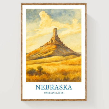 Nebraska, Watercolor design poster, United States Print, Nebraska Wall Art