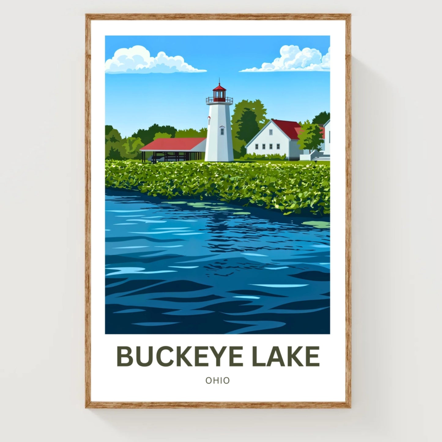 Buckeye Lake Travel Poster -  Iconic Lighthouse on the Lake
