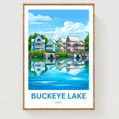Buckeye Lake Travel Poster -  Colorful House in the Lake