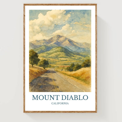 Mount Diablo, Watercolor design poster, California Print, Mount Diablo Wall Art