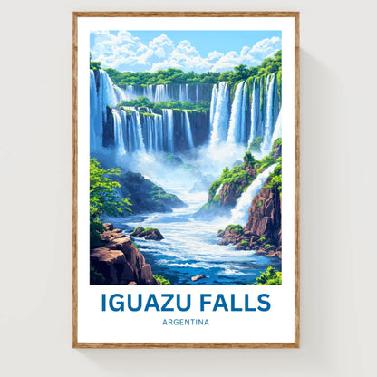 Iguazu Falls Travel Poster - Stunning Majestic Waterfalls of Argentina and Brazil