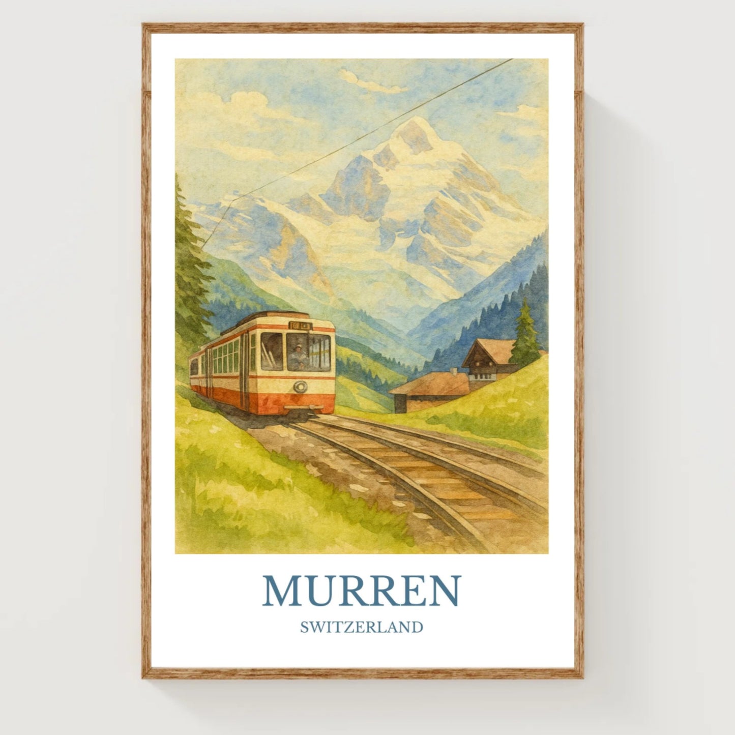 Mürren, Watercolor design poster, Switzerland Print, Mürren Wall Art