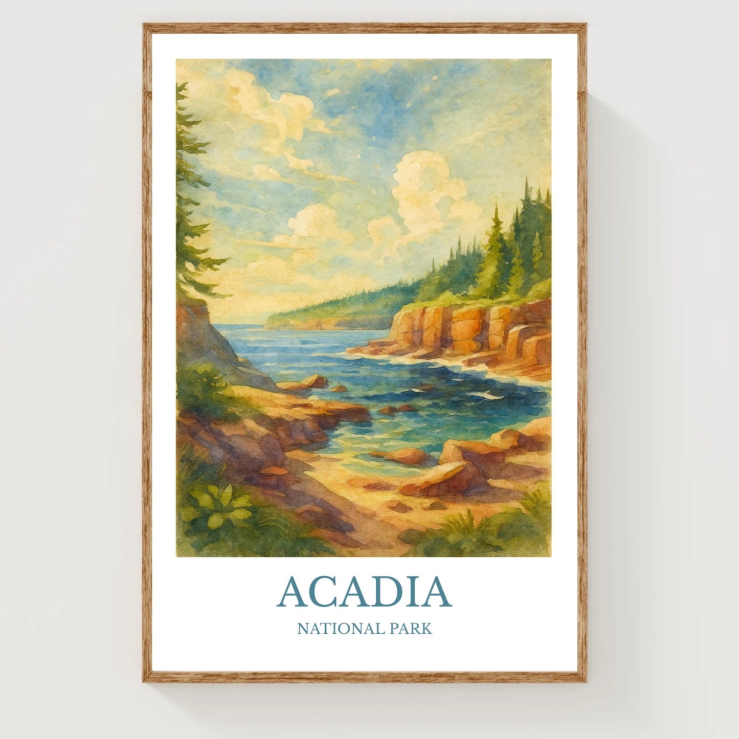 Acadia, Watercolor design poster, National Park Print, Acadia Wall Art