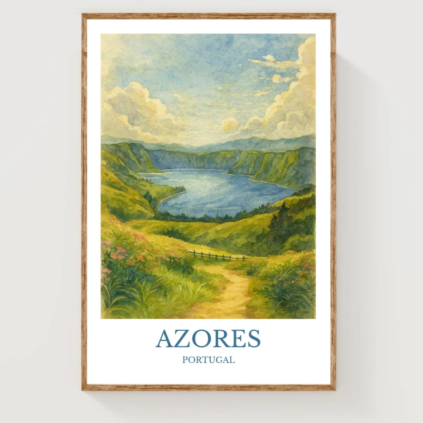 Azores, Watercolor design poster, Portugal Print, Azores Wall Art
