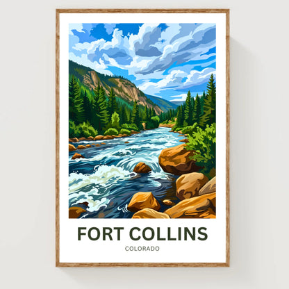 Fort Collins Travel Poster - Colorado Captivating River Flow