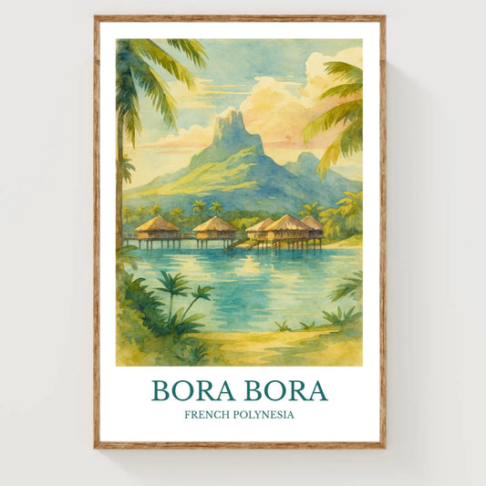 Bora Bora, Watercolor design poster, French Polynesia Print, Bora Bora Wall Art