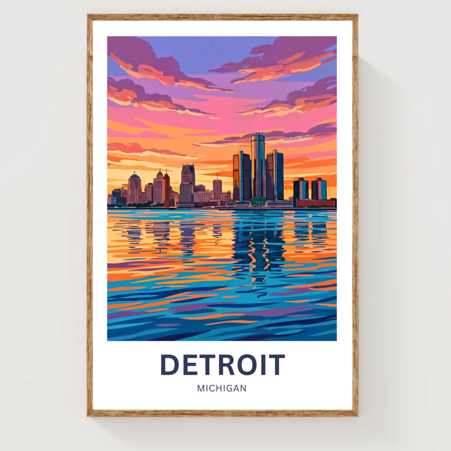 Detroit Travel Poster - River Lights
