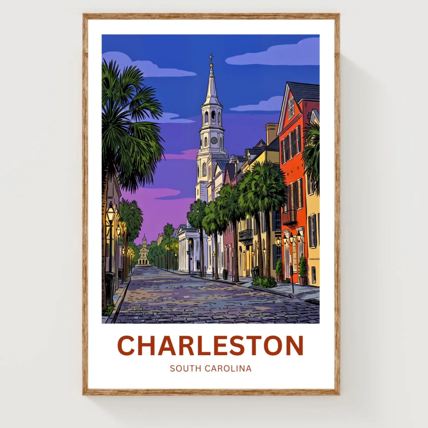 Charleston Historic District Travel Poster - Night Scene