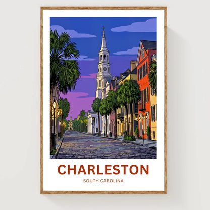 Charleston Historic District Travel Poster - Night Scene