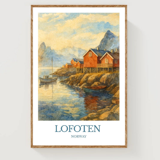 Lofoten, Watercolor design poster, Norway Print, Lofoten Wall Art