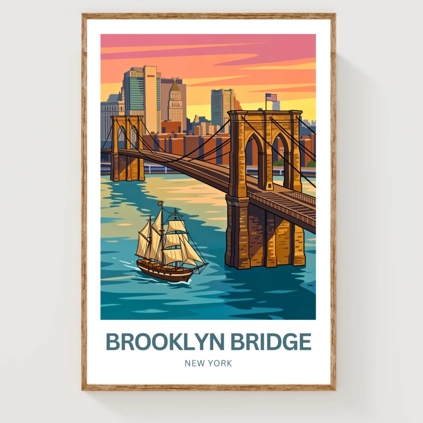 Brooklyn Bridge Travel Poster -  Colorful View of Brooklyn,New York