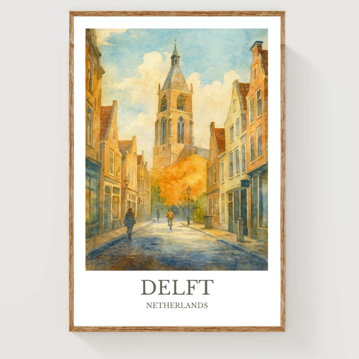 Delft, Watercolor design poster, Netherlands Print, Delft Wall Art