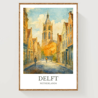 Delft, Watercolor design poster, Netherlands Print, Delft Wall Art