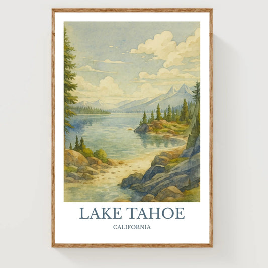 Lake Tahoe, Watercolor design poster, California Print, Lake Tahoe Wall Art