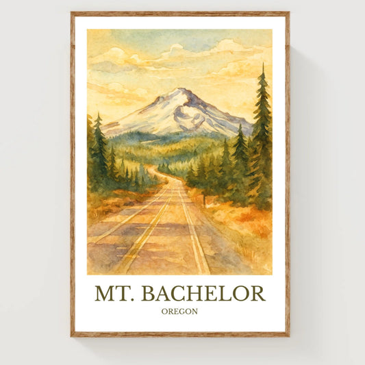 Mount Bachelor, Watercolor design poster, Oregon Print, Mount Bachelor Wall Art