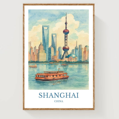 Shanghai, Watercolor design poster, China Print, Shanghai Wall Art
