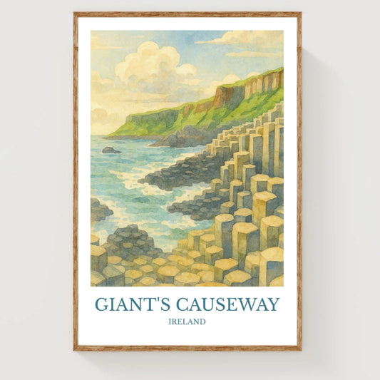 Giant’s Causeway, Watercolor design poster, Ireland Print, Giant’s Causeway Wall Art