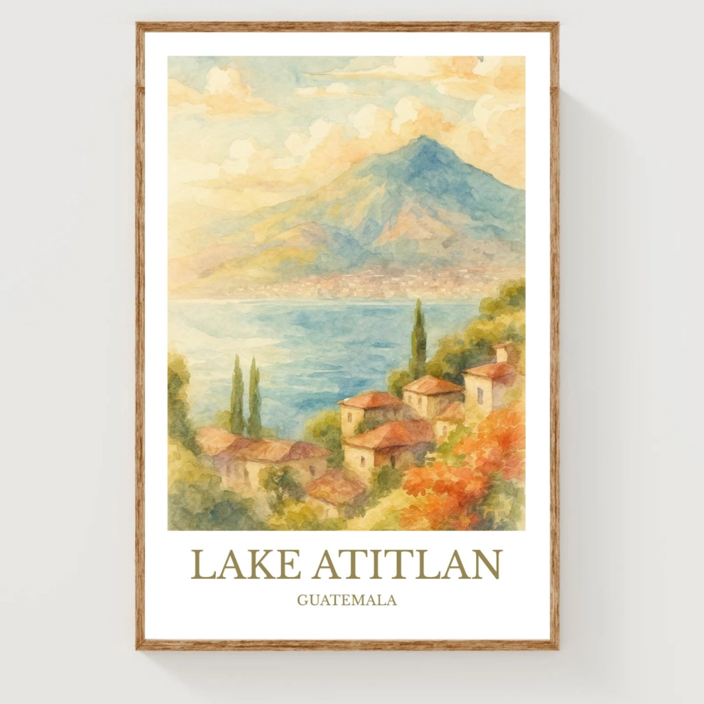 Lake Atitlán, Watercolor design poster, Guatemala Print, Lake Atitlán Wall Art