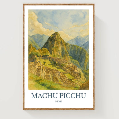 Machu Picchu, Watercolor design poster, Peru Print, Machu Picchu Wall Art