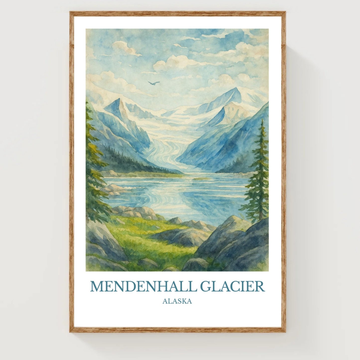 Mendenhall Glacier, Watercolor design poster, Alaska Print, Mendenhall Glacier Wall Art