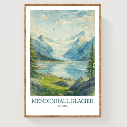 Mendenhall Glacier, Watercolor design poster, Alaska Print, Mendenhall Glacier Wall Art