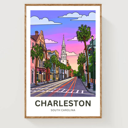 Charleston Historic District Travel Poster - Garden Streets