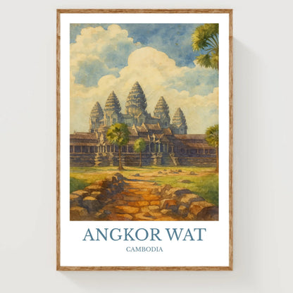 Angkor Wat, Watercolor design poster, Cambodia Print, Angkor Wat Wall Art