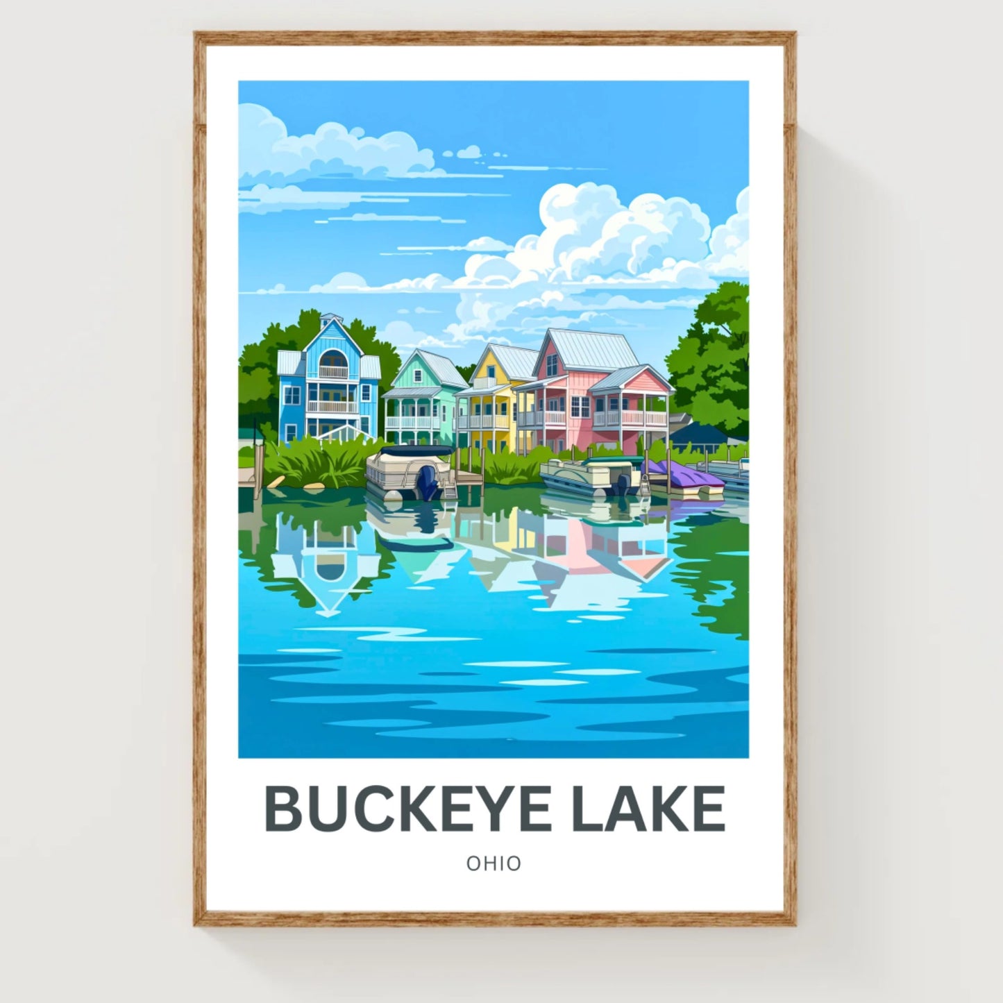 Buckeye Lake Travel Poster -  Beautiful Houses in Waterfront