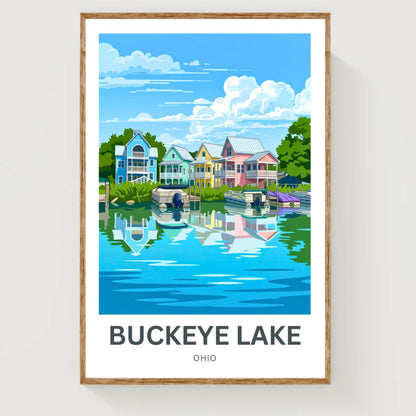 Buckeye Lake Travel Poster -  Beautiful Houses in Waterfront